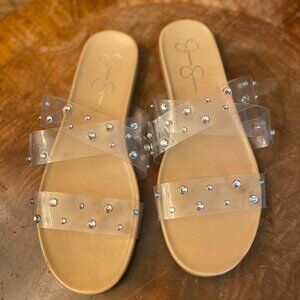 Jessica Simpson Clear Strappy Flat Sandals Size 10 EUC